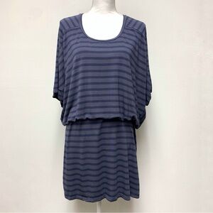 Nau Repose Striped Blouson Dress Size Medium Blue Micromodal Jersey Short Sleeve